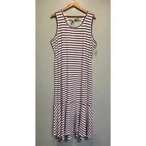 New Black White Stripe Sleeveless Stretchy Comfort Maxi Dress Sunday Sz 2X